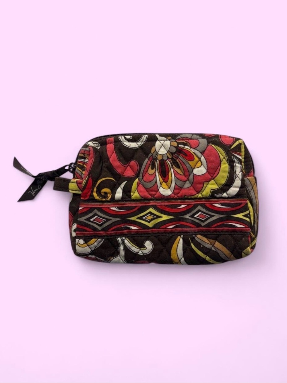 Vera Bradley Quilted Cosmetic Pouch in Brown, Red, Yellow Floral Print